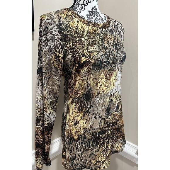 Y2K Mob Wife Look Sheer Reptile Print Mesh Top Long Sleeve Old Money Large - Picture 6 of 10